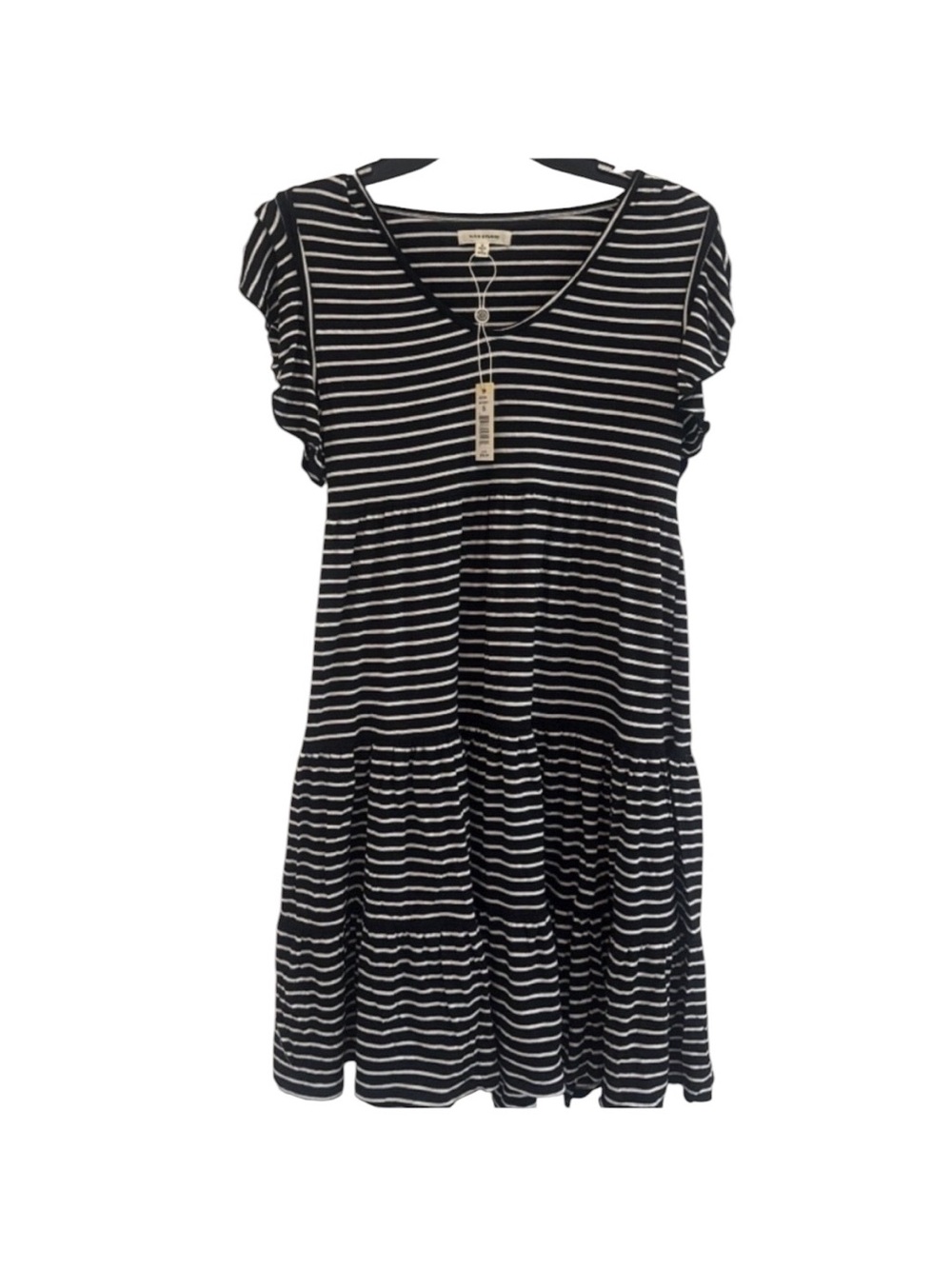 Max Studio Black & White Striped Flutter Sleeve Dress. Size Small. NWT - Picture 2 of 5